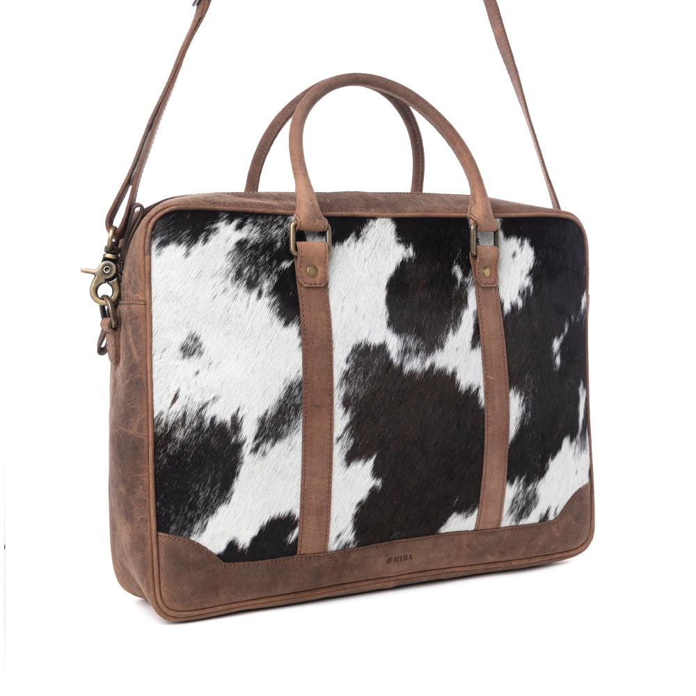 Myra Ironpeak Hairon Leather Laptop Bag in Coal Snow