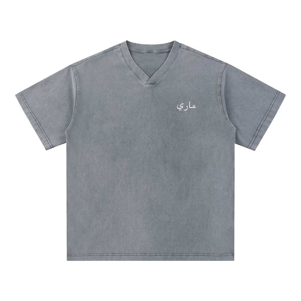 Snow Washed V-Neck Cotton T-Shirt