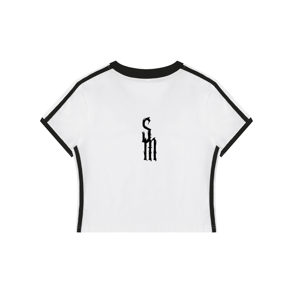 Women's Retro Binding V-Neck Crop T-Shirt