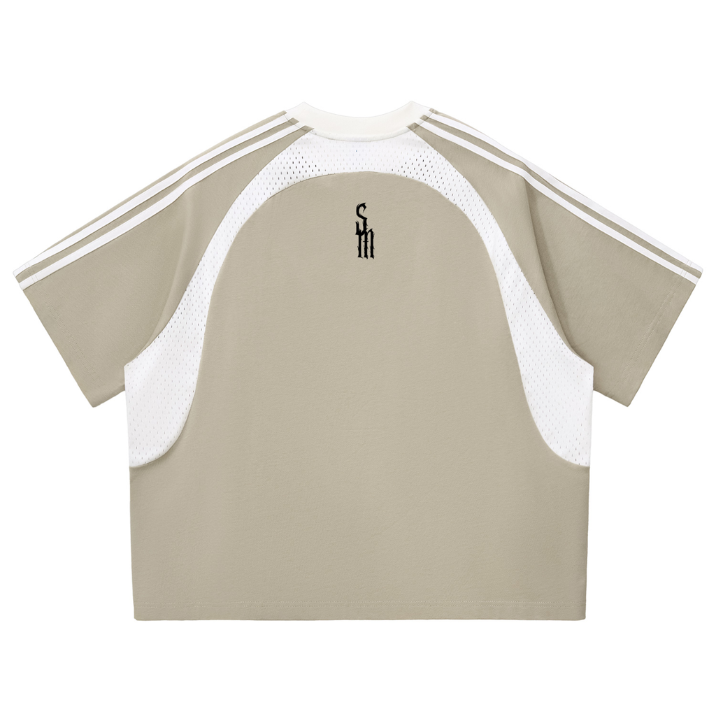 Contrast Stripes Panel Mesh T-shirt