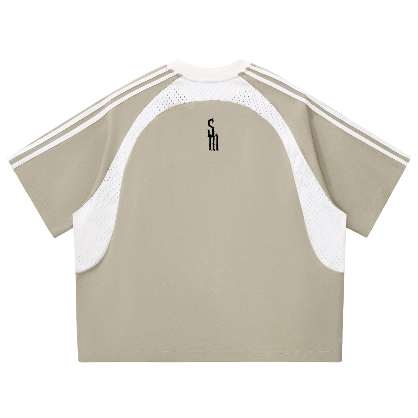 Contrast Stripes Panel Mesh T-shirt