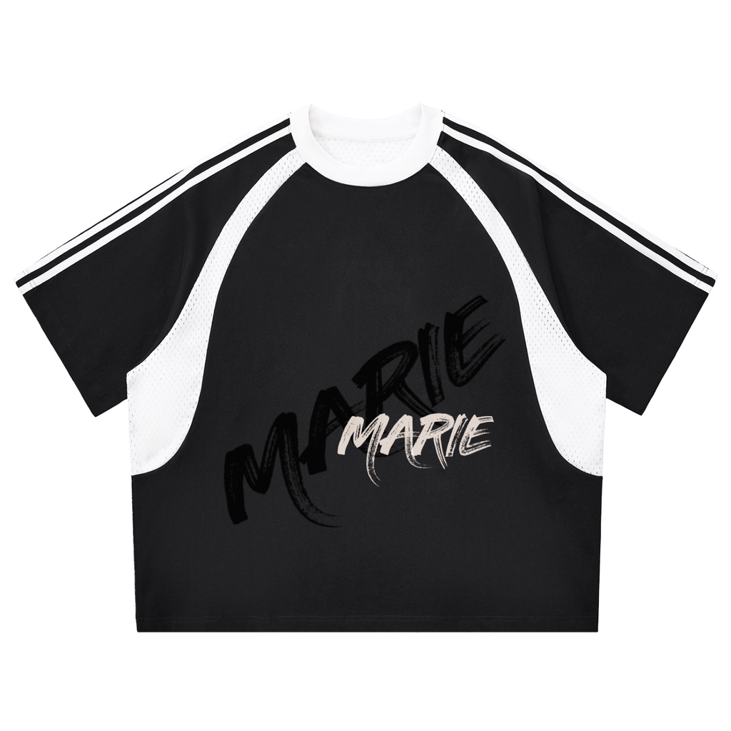 Contrast Stripes Panel Mesh T-shirt