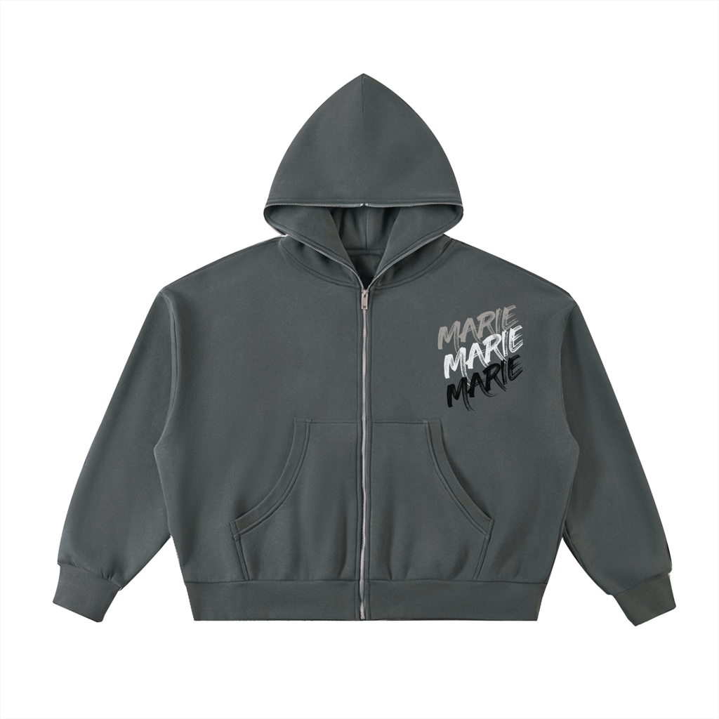 Fleeced Full-Zip Boxy Hoodie