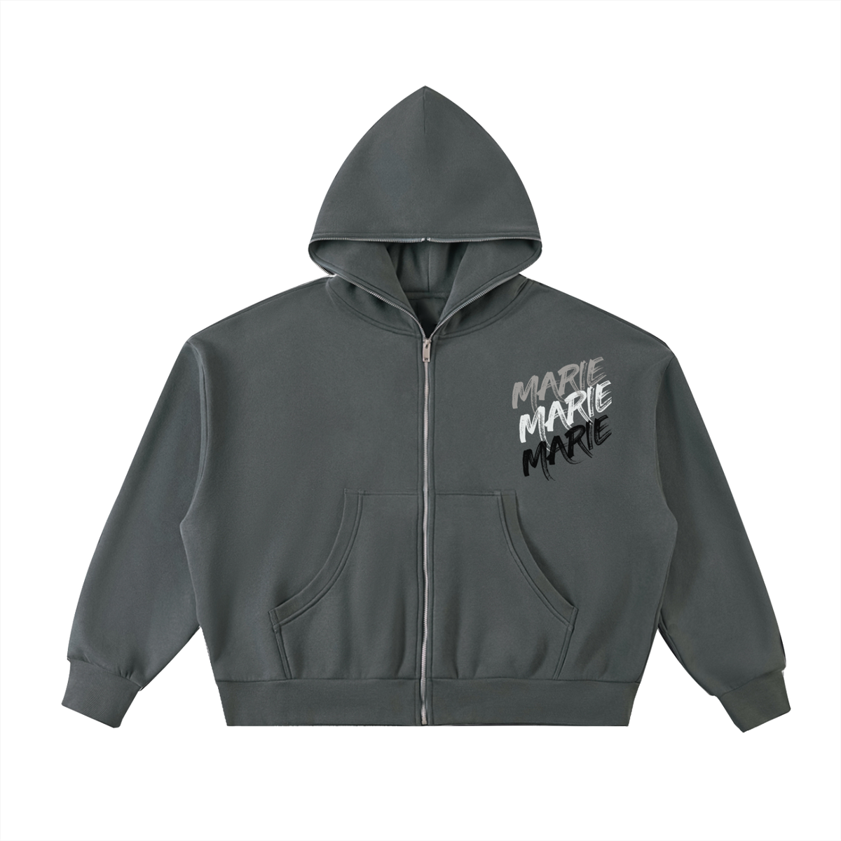 Fleeced Full-Zip Boxy Hoodie