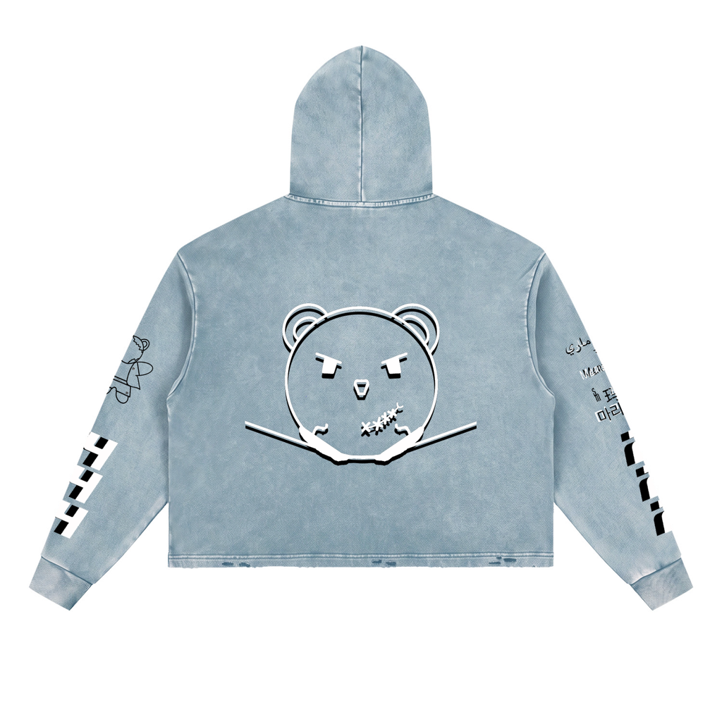 Vintage Washed Frayed-Hem Hoodie