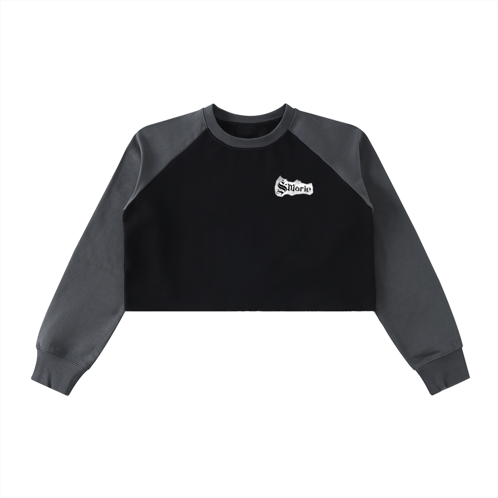 Raw-Hem Color-Block Raglan Crop Sweatshirt