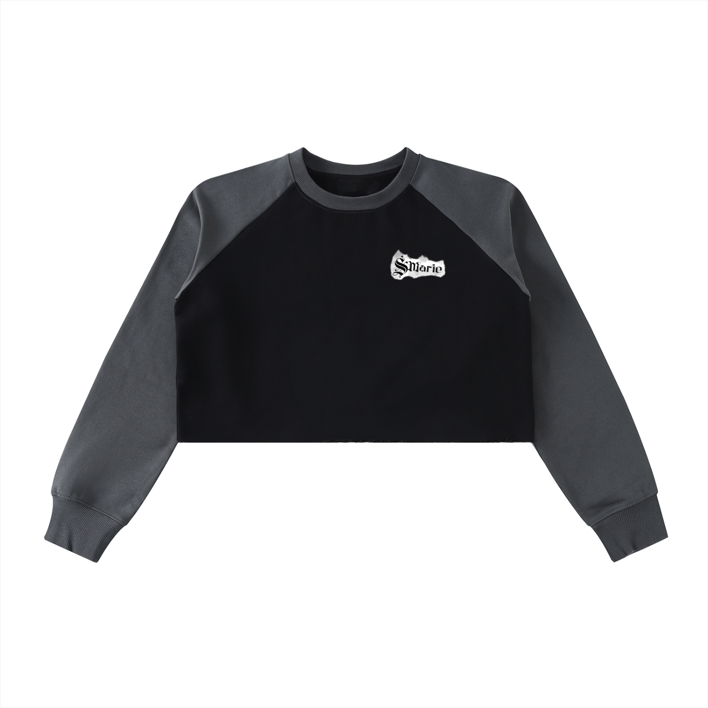 Raw-Hem Color-Block Raglan Crop Sweatshirt
