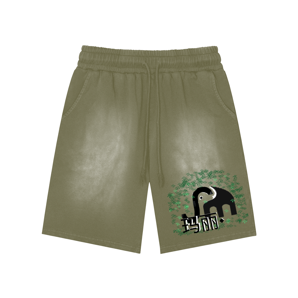 Rectangle Patch Monkey Washed Shorts