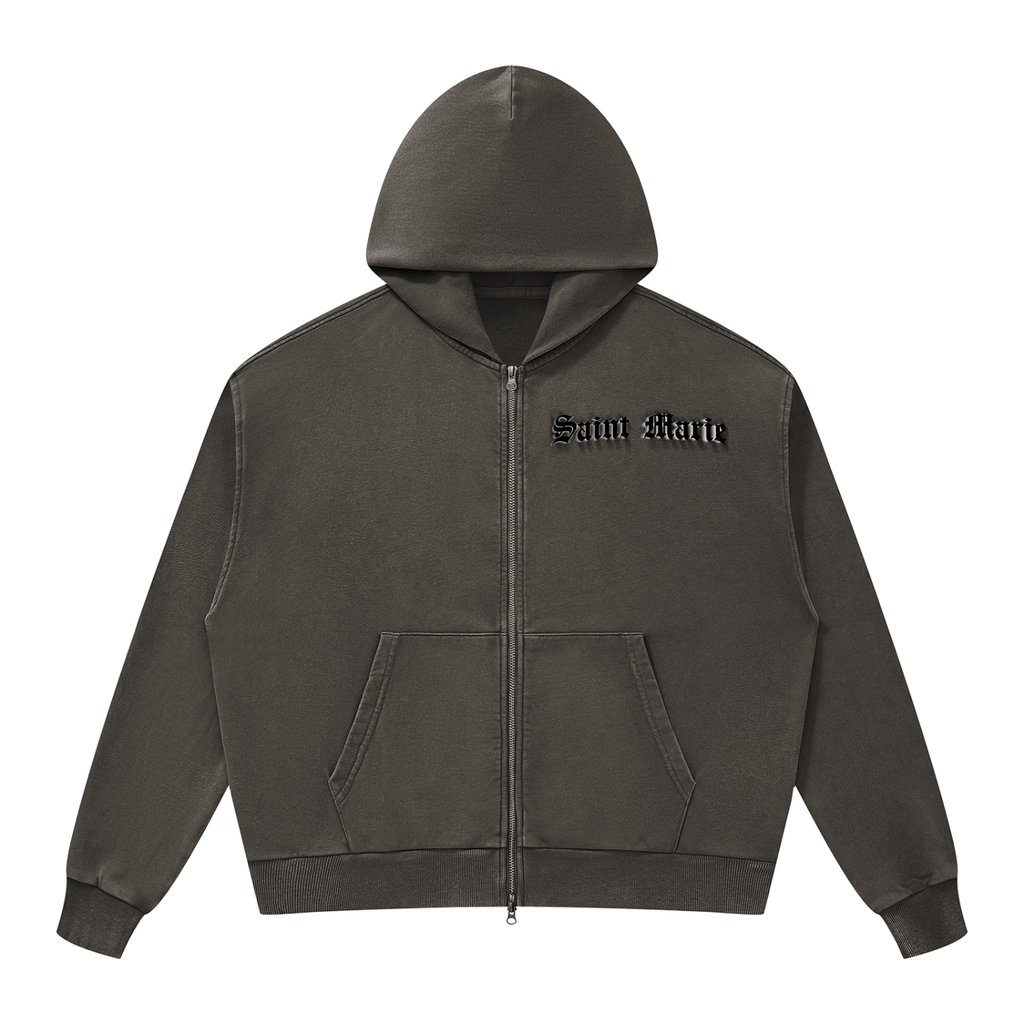 Unisex Mineral Wash Boxy Full Zip Hoodie