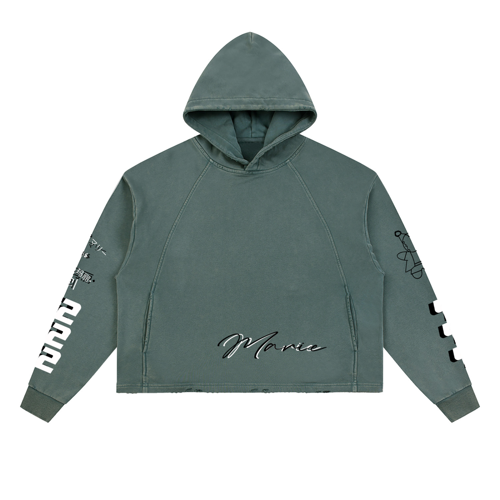 Vintage Washed Frayed-Hem Hoodie