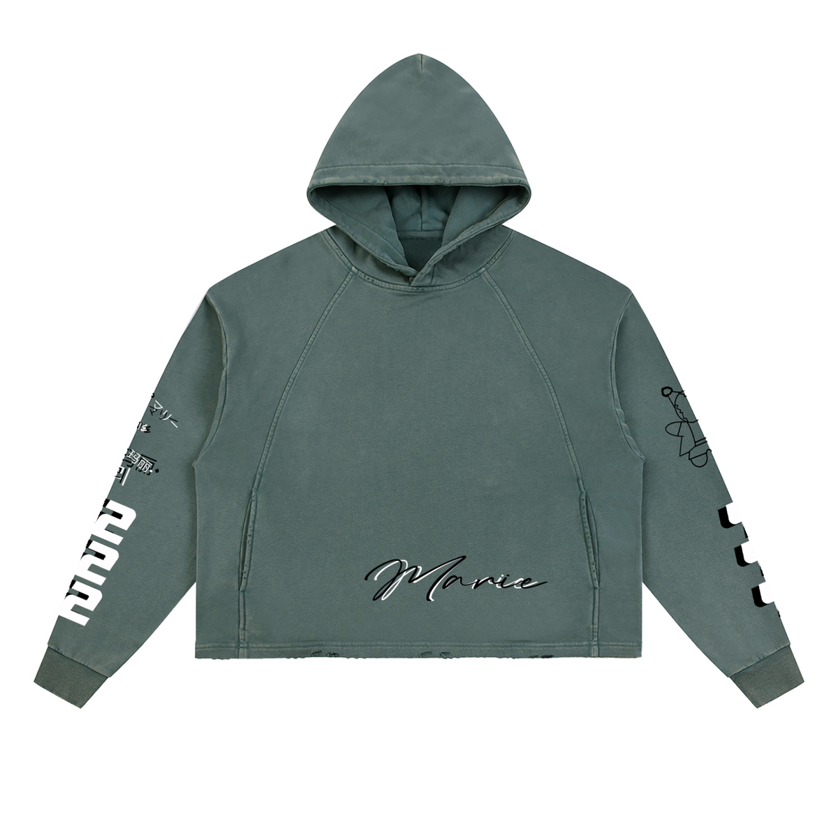 Vintage Washed Frayed-Hem Hoodie
