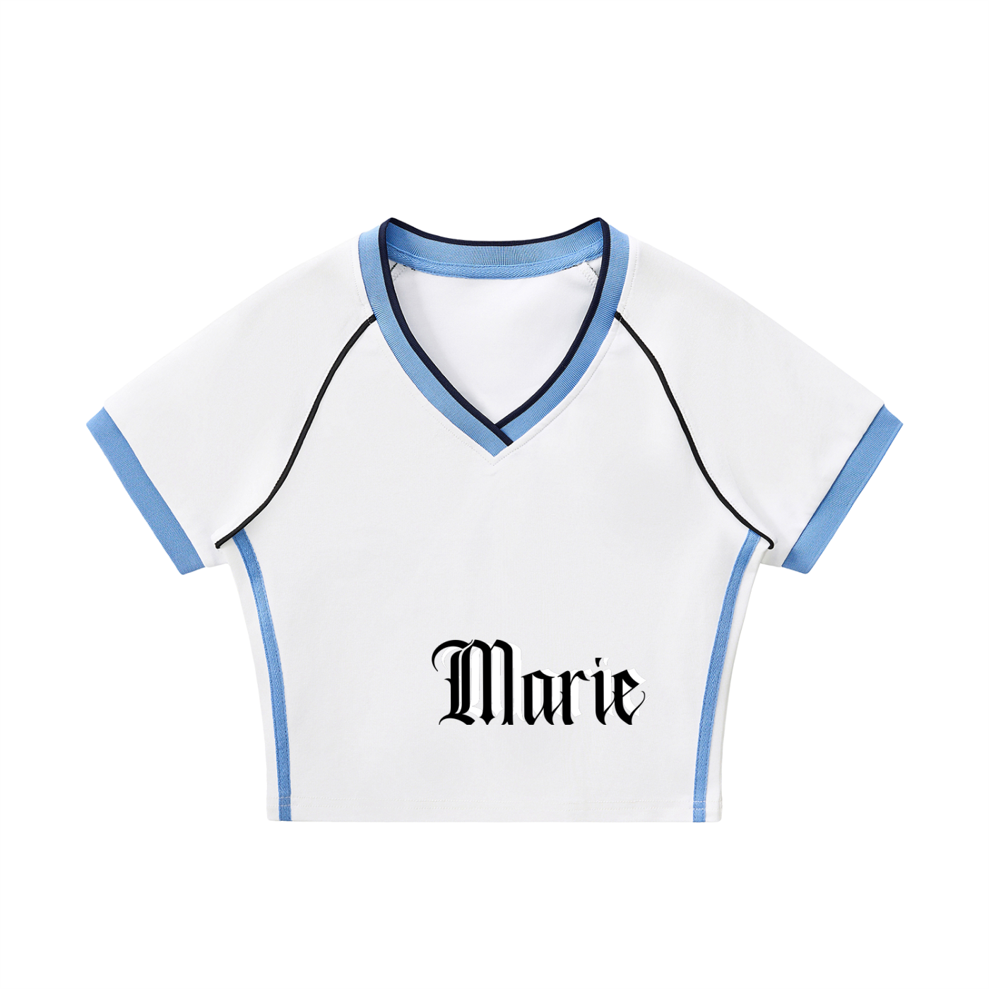 Contrast Trim V-Neck Crop T-Shirt