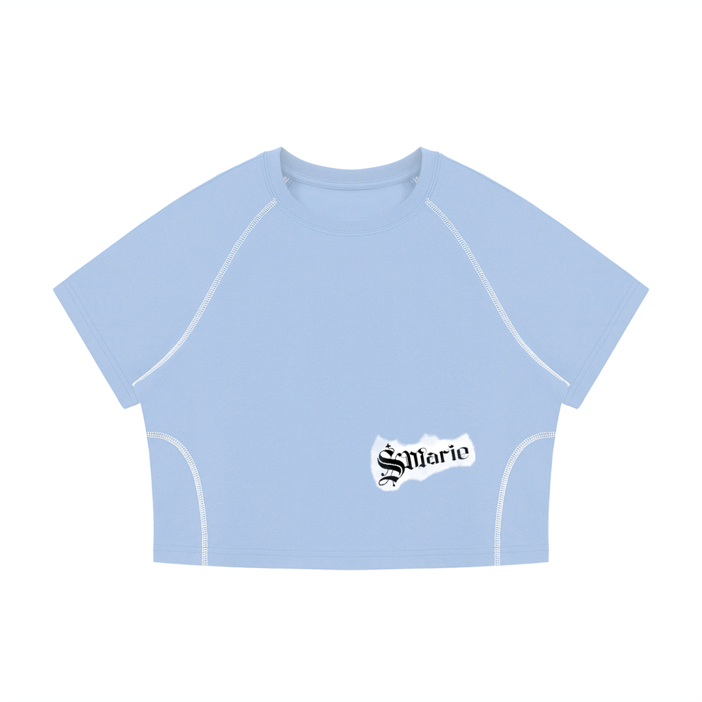 Women's Contrast Stitch Raglan Crop T-Shirt
