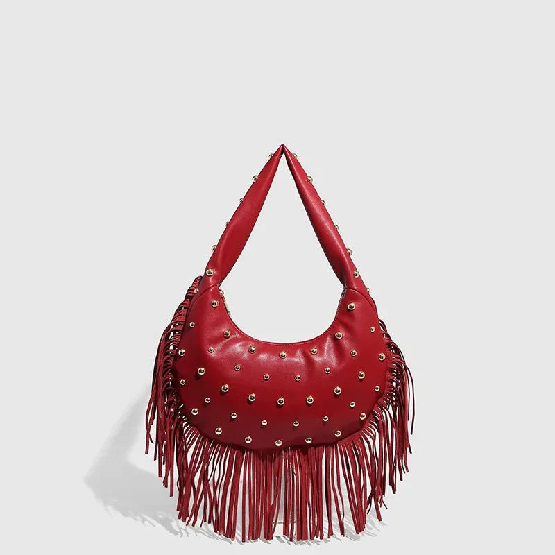 Boho Style Fringe Rivet Crossbody Bag
