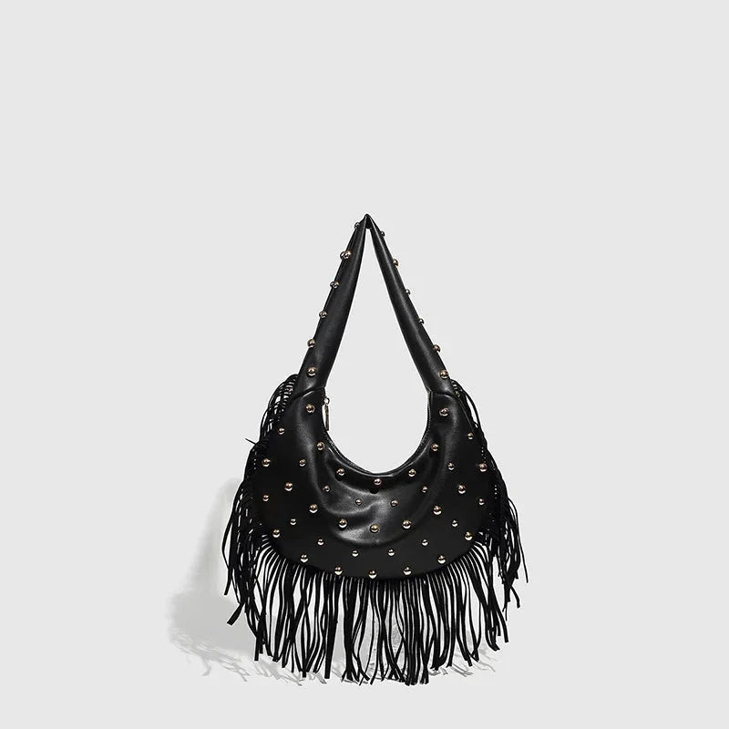 Boho Style Fringe Rivet Crossbody Bag