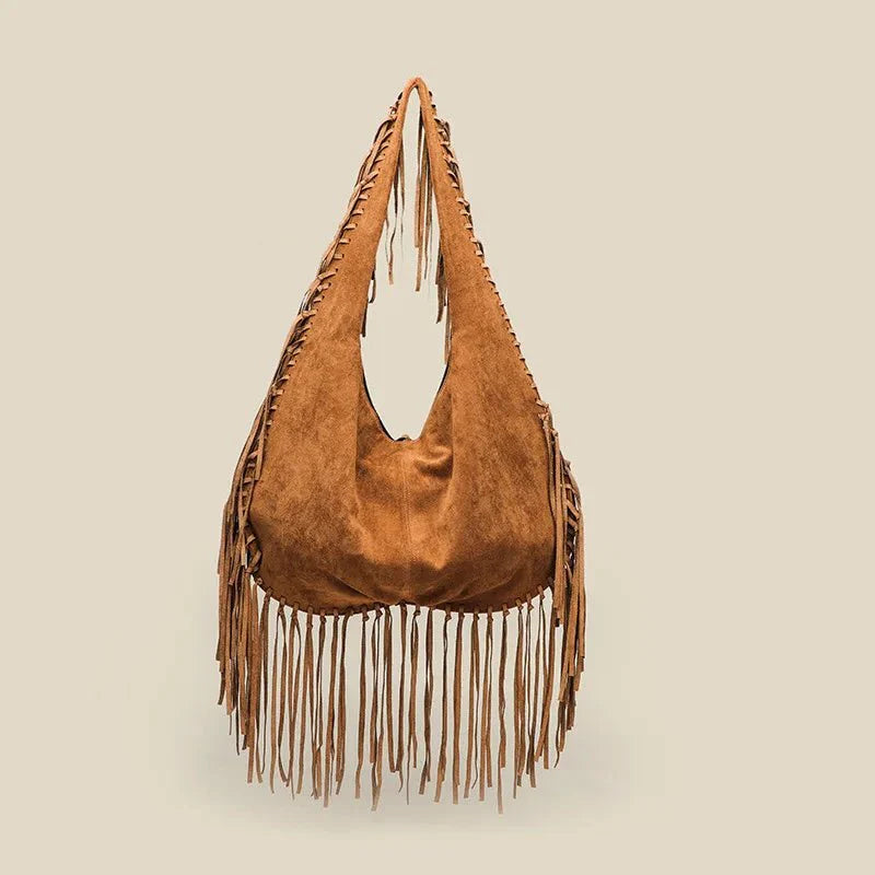 Boho Style Fringe Rivet Crossbody Bag