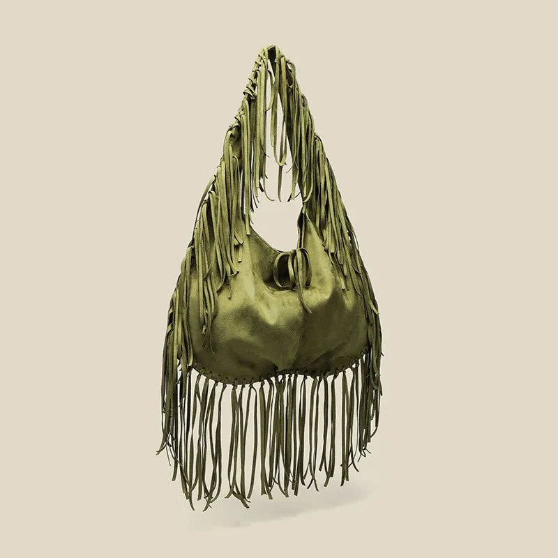 Boho Style Fringe Rivet Crossbody Bag