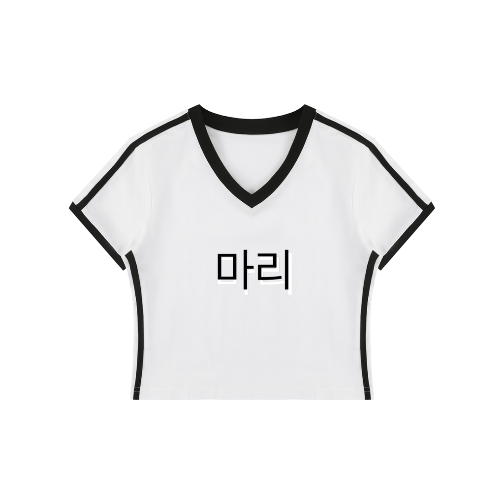 Women's Retro Binding V-Neck Crop T-Shirt