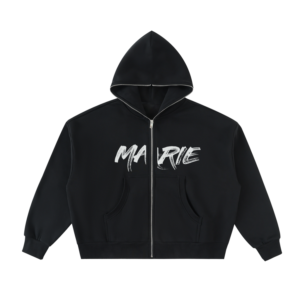 Fleeced Full-Zip Boxy Hoodie