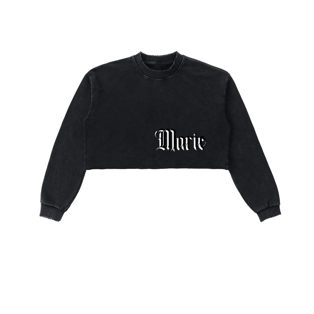 Snow Washed Raw Edge Cropped Sweatshirt