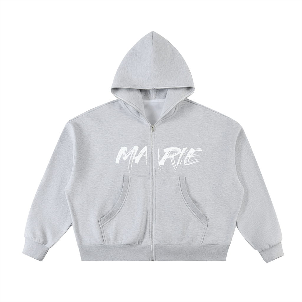 Fleeced Full-Zip Boxy Hoodie
