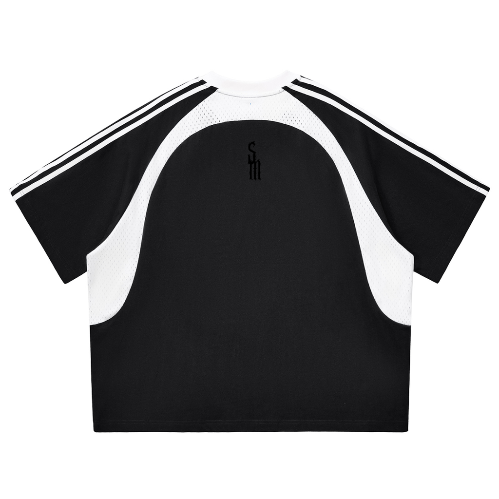 Contrast Stripes Panel Mesh T-shirt