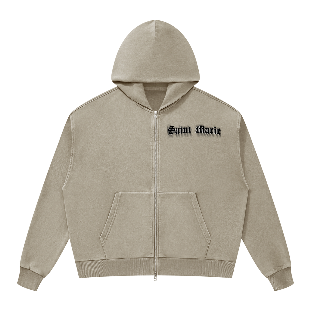 Unisex Mineral Wash Boxy Full Zip Hoodie