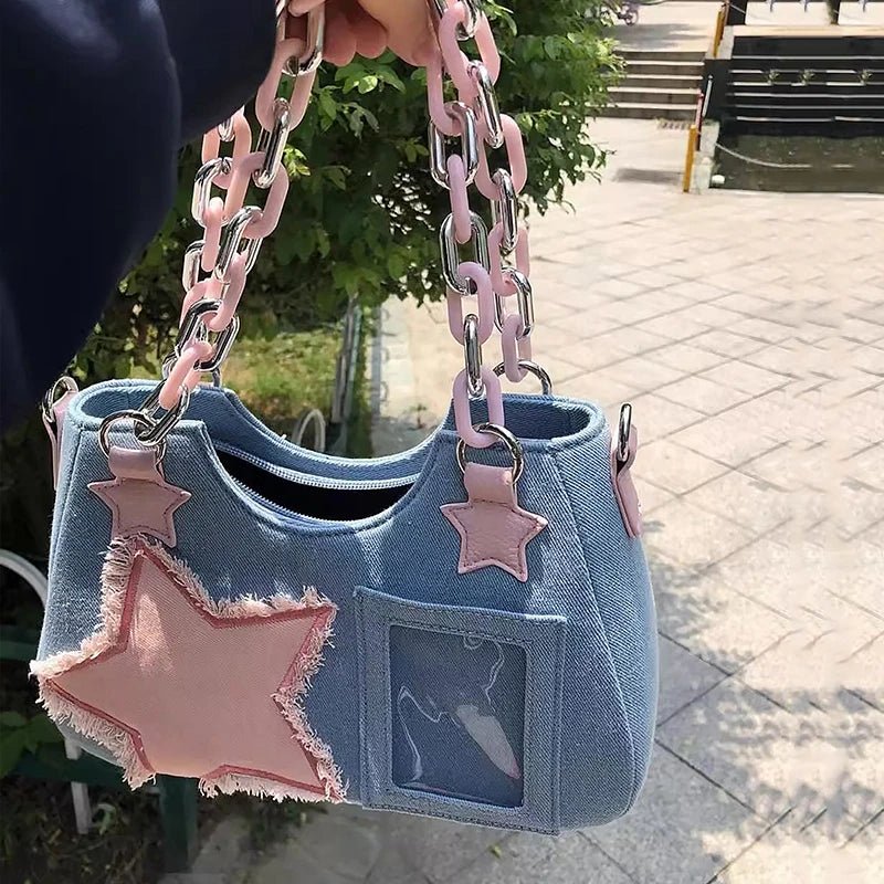Denim Underarm Designer Handbag - Small Crossbody Bag