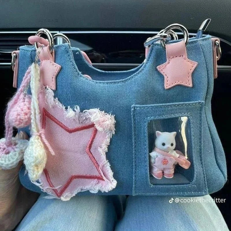 Denim Underarm Designer Handbag - Small Crossbody Bag