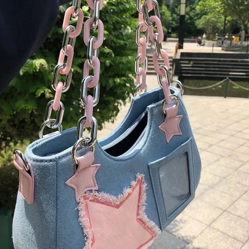 Denim Underarm Designer Handbag - Small Crossbody Bag