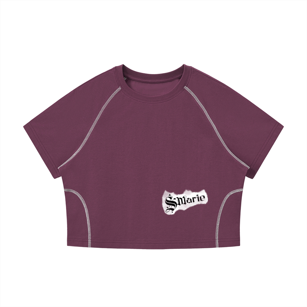 Women's Contrast Stitch Raglan Crop T-Shirt
