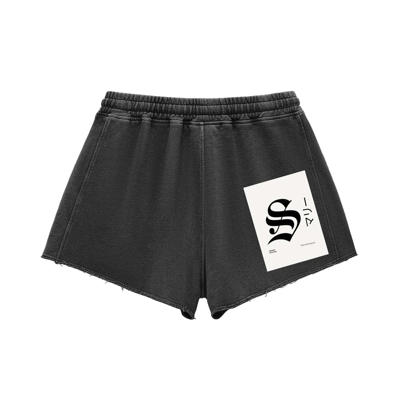 Snow Washed Raw Edge Drawstring Shorts