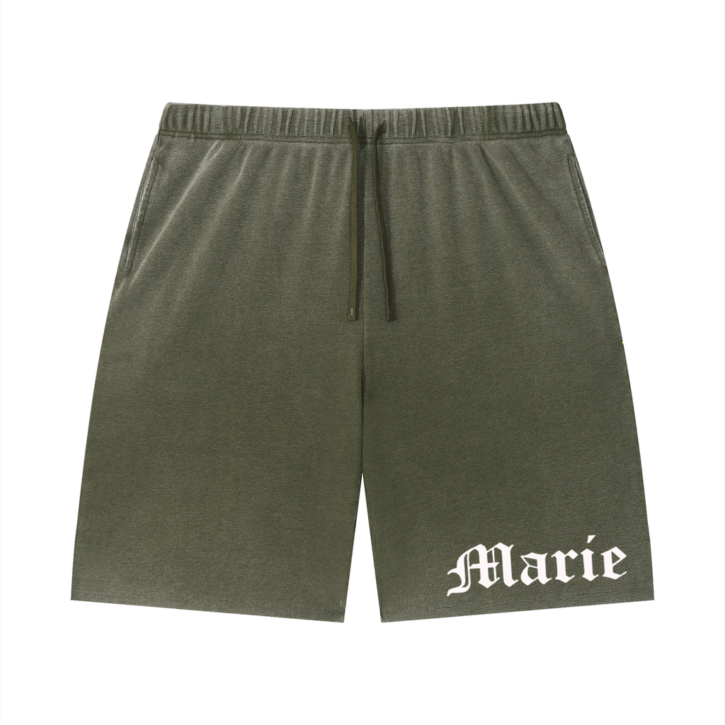 Unisex Vintage Wash Sunfade Waffle Raw Hem Shorts