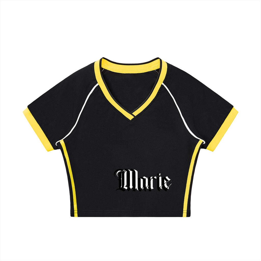 Contrast Trim V-Neck Crop T-Shirt