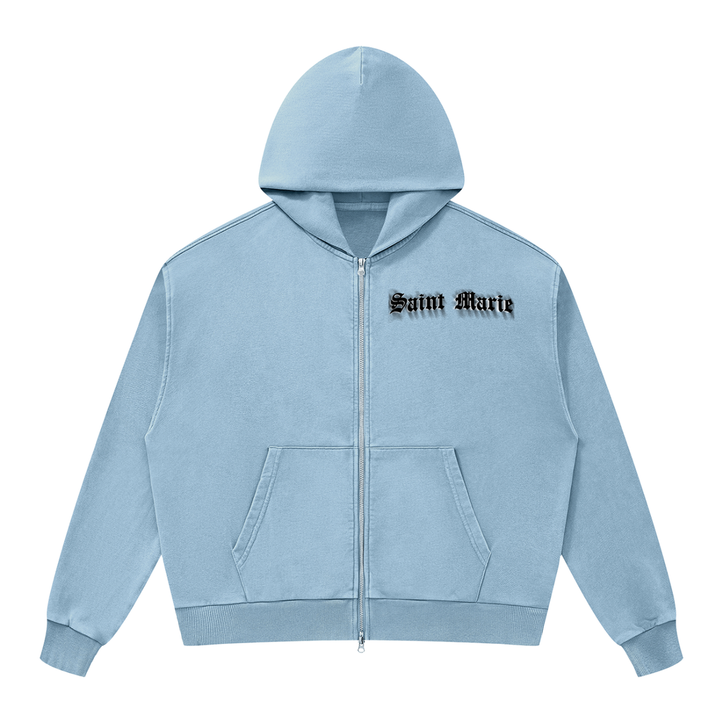 Unisex Mineral Wash Boxy Full Zip Hoodie