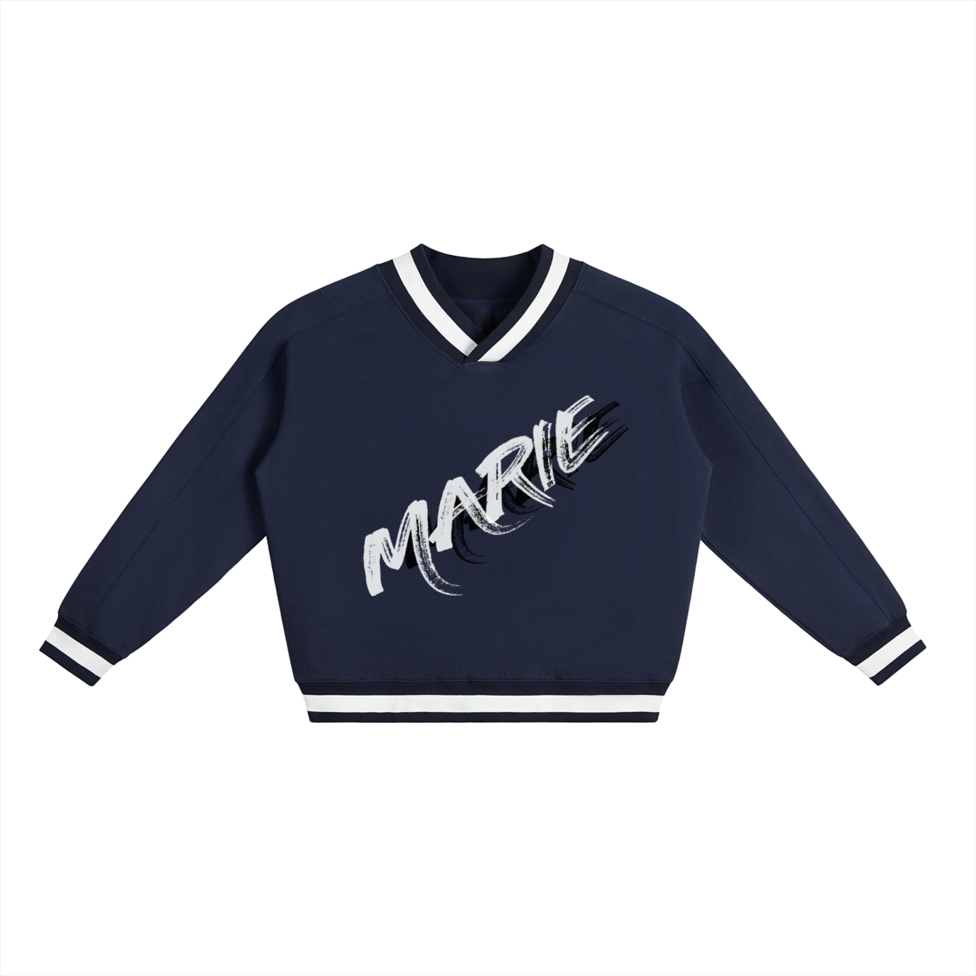 V-Neck Contrast Collar Boxy Sweatshirt