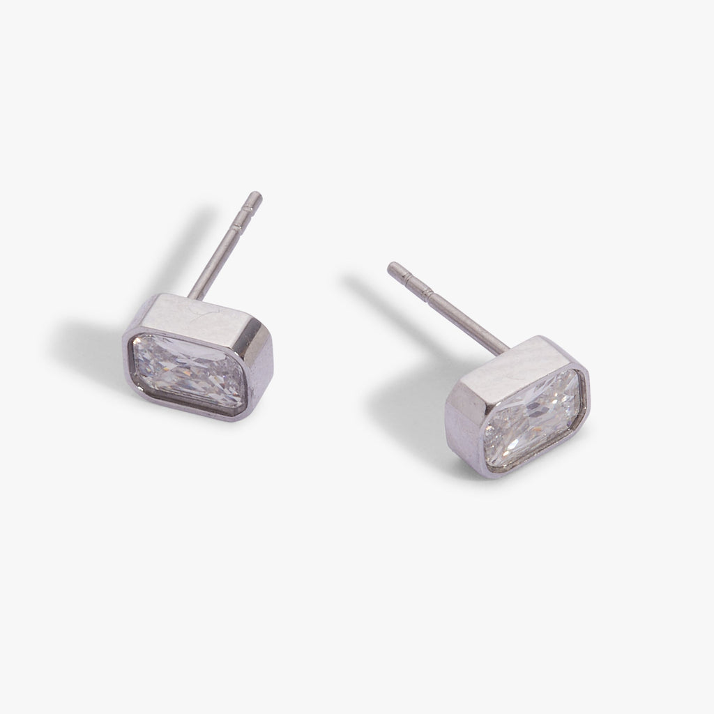 April Emerald-Cut Birthstone Stud Earrings