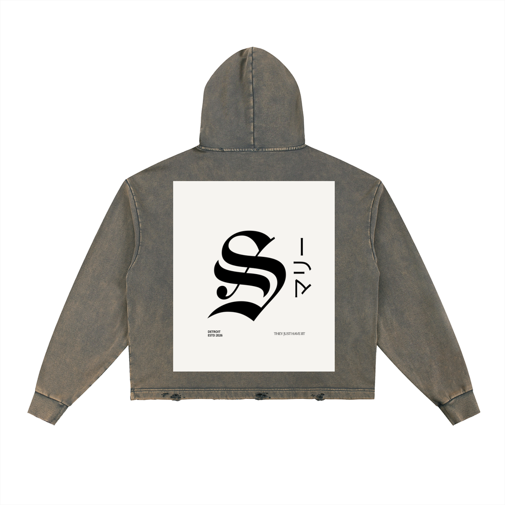 Vintage Washed Frayed-Hem Hoodie
