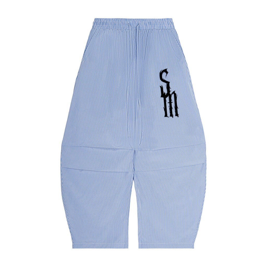 Vertical Stripe Drawstring Barrel Pants