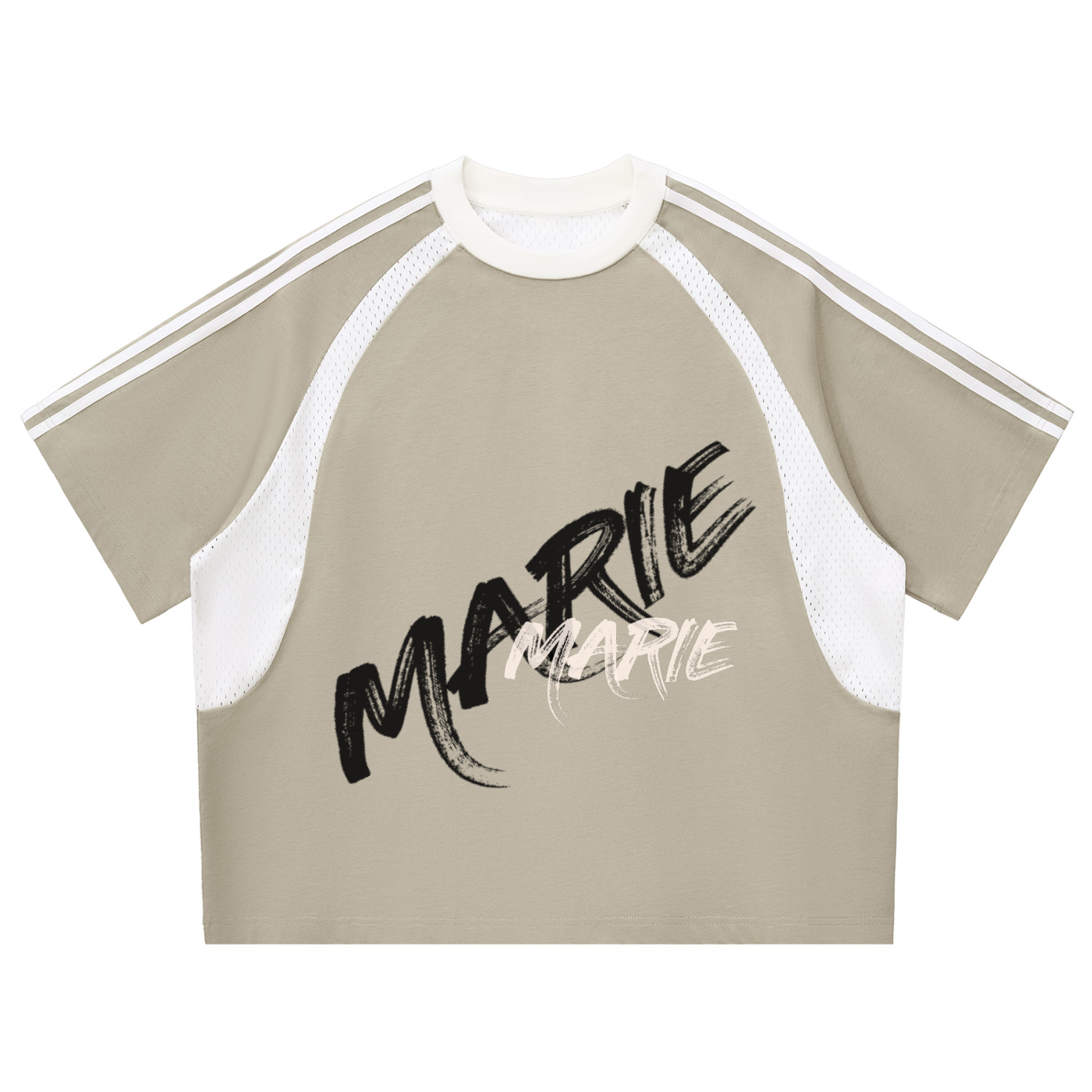 Contrast Stripes Panel Mesh T-shirt
