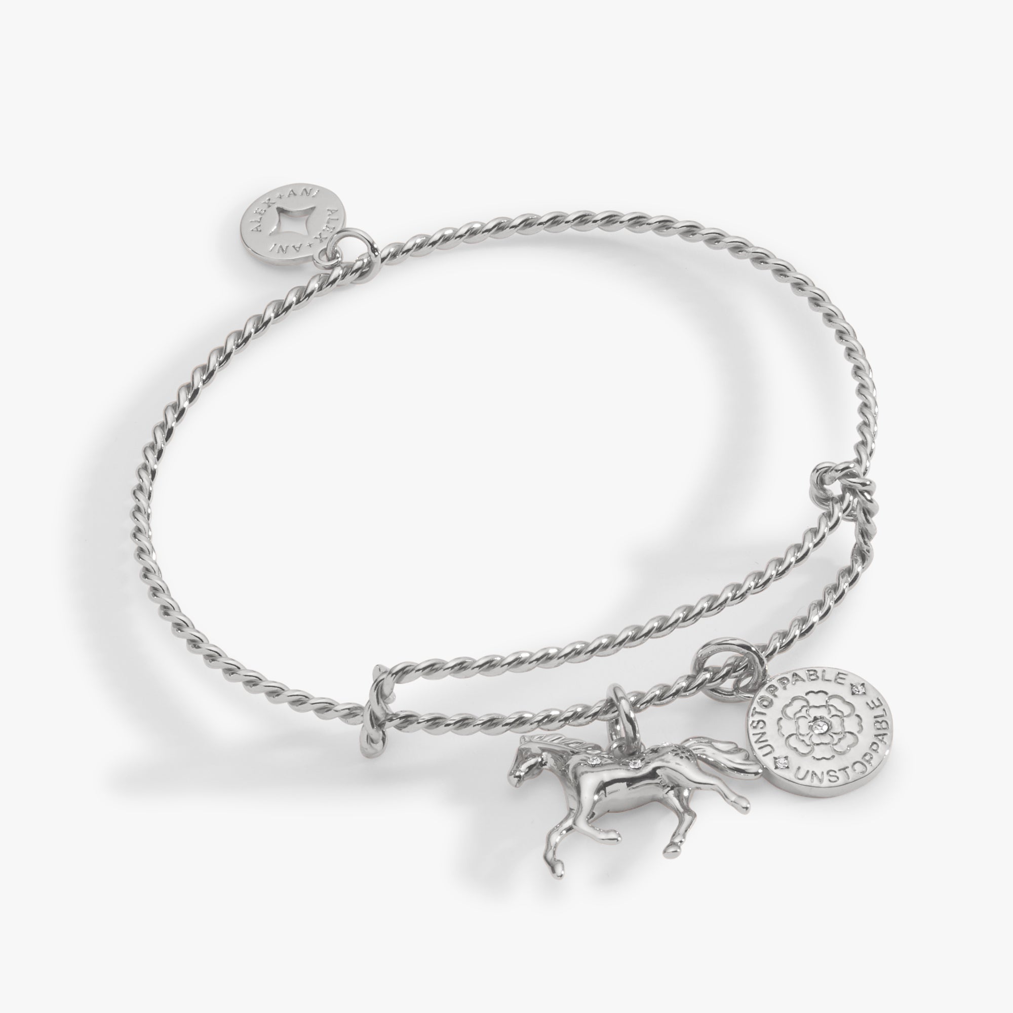 Horse Rope Textured Charm Bangle